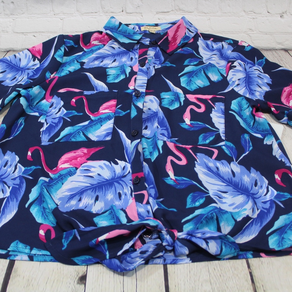 NWT Lily White Blouse Sz S flamingos